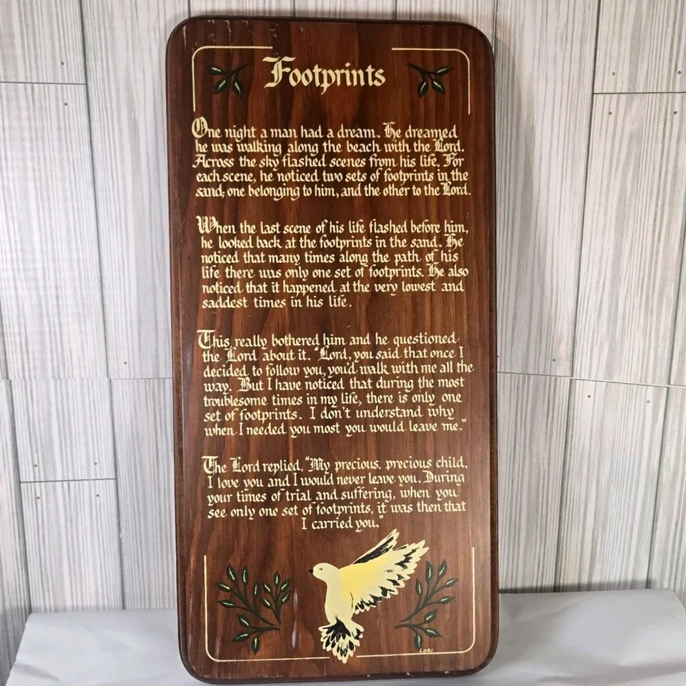 Vintage Footprints Poem Wood Wall Hanging Plaque Religious Gift Decor‎